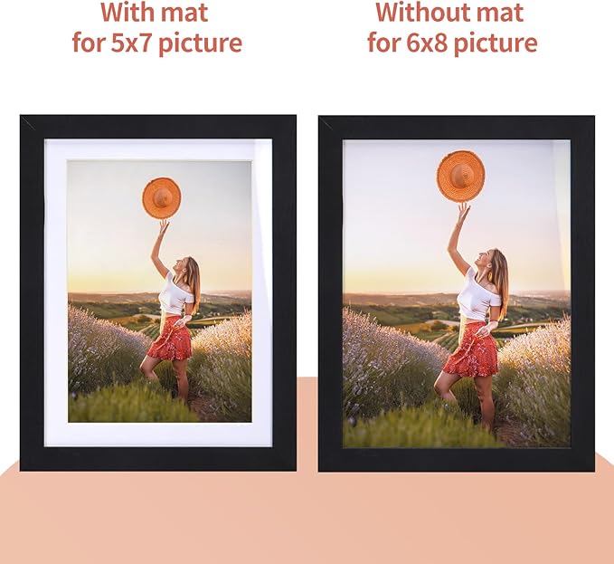 Lyeasw 5x7 Picture Frame Black Set of 15, Display Pictures 6x8 without Mat or 5x7 with Mat, Multi Photo Frames for Wall or Tabletop