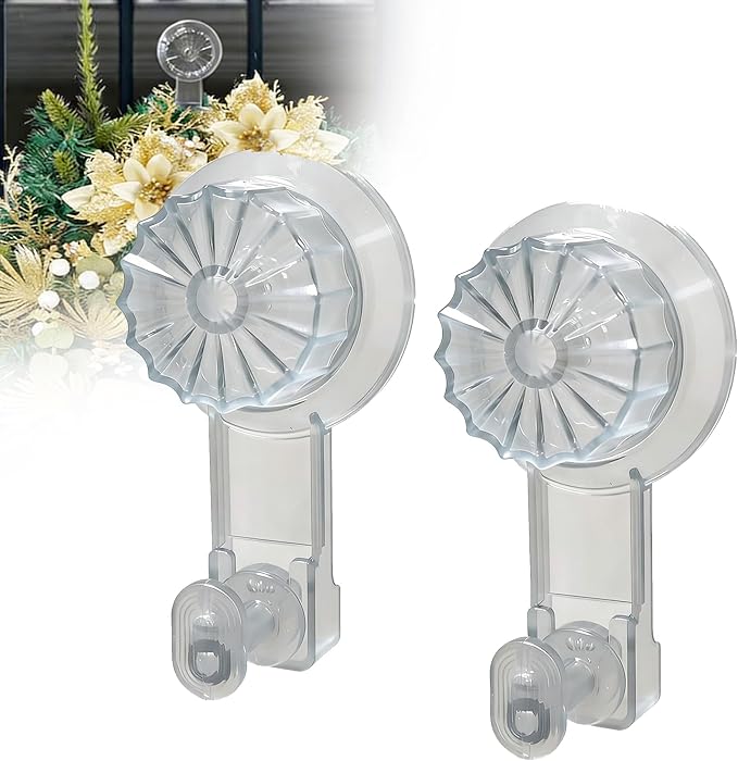 2 Pack Suction Cup Wreath Hanger，Suction Cup Hooks Hanging 15 Lbs，Waterproof Suction Cup Wreath Holder for Windows, Shower, Wreaths，Smooth Doors (Gray, 2) (Gray)