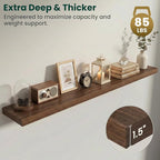 Floating Shelves for Wall 72 in x 9.3 in Deep, Wall Mounted Rustic Wood Shelf with Invisible Brackets for Storage & Display, Living Room Bedroom Bathroom, Walnut, 1 Pack