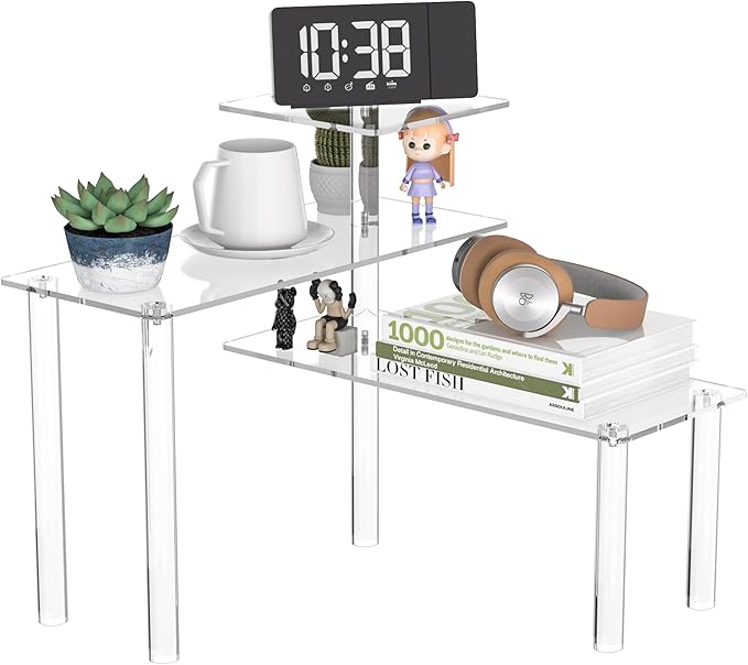 Sezanrpt Clear Countertop Corner Organizer Shelf 16.9x16.9x15.6 inch, 3 Tier Acrylic Organizer Corner Shelf for Bathroom, Kitchen, Study Room, Spice Jars, Coffee Bar, Dresser Table, Books