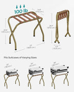 SONGMICS Luggage Rack, Pack of 2, Luggage Racks for Guest Room, Suitcase Stand, Steel Frame, Foldable, for Bedroom, Golden URLR064A02