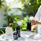 Black Glass Bud Vases for Flowers - Hewory Set of 12 Blown Modern Small Glass Vases for Centerpieces, Mini Bulk Flower Vase for Wedding Party Events Home Decor Floral Arrangements (Not Include Flower)