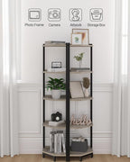 Hzuaneri Corner Shelf Stand, Corner Bookshelf, Storage Standing Shelf Unit with Metal Frame, Plant Stand, Bookcase for Living Room, Home Office, Bedroom, 5-Tier Greige CS05905B