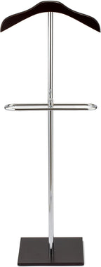 MyGift Brown Wood and Metal Valet and Suit Stand, Executive Men's Garment Organizer Rack Coat and Pants Hanger