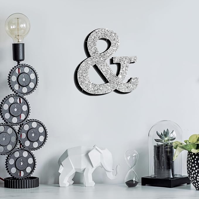 Qunclay 12'' Silver Crystal Diamond Bling Letters Crushed Diamond Decoration Wooden Glitter Letter with Screw and Hooks Rhinestone Gift for Wedding Y2k Mcbling Bedroom Wall Decor (Symbol)