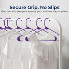 SereneLife 150-Piece Plastic Hangers Set Purple – Non-Slip, Heavy Duty Coat Hangers for Clothes, Space-Saving Durable Closet Organization with 5.5 lbs Weight Capacity Each
