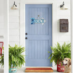 Coastal Beach Arrow Front Door Sign, Summer Nautical Sea Starfish Conch Shell Wood Plaque Hanger Outdoor Outside Porch Home Decor, Ocean Farmhouse Wooden Wreath Indoor Wall Hanging Decoration