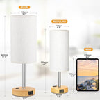 PartageiZ 17.4Inches Tall Touch Bedside Table Lamps Set - 3 Way Dimmable Bedroom Lamp with USB C Ports, Small Desk Lamps for Nightstand with AC Outlet for Dorm/Bathroom/Kitchen/Living Room