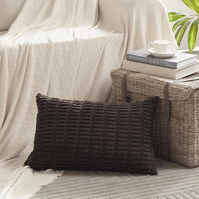Fancy Homi 4 Packs Decorative Throw Pillow Covers for Living Room Couch Bed, Modern Farmhouse Boho Home Décor Accent Cushion Case, 24" x 14", Dark Brown