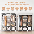VTRIN Portable Closet Wardrobe for Hanging Clothes with 2 Hanging Rods and 8 Storage Organizer Shelves,Free Standing Clothes Rack with Cover Sturdy Large Wardrobe Closet for Bedroom,Printing