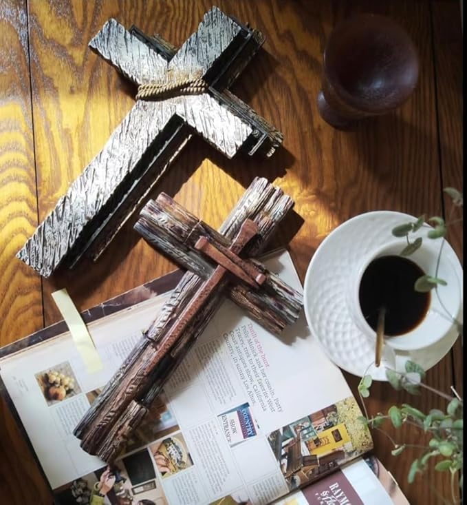 Eagrafts Rustic Decorative Layered Wood Texture Resin Wall Cross, Home Wall Decor