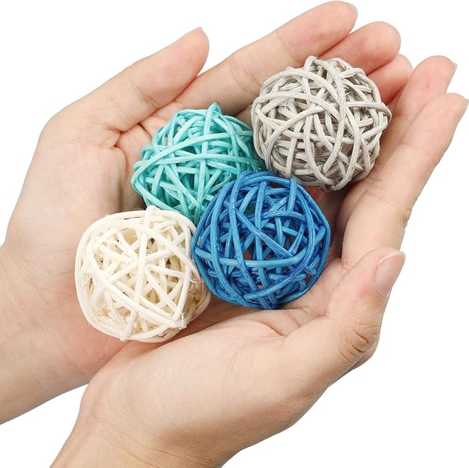 Patelai 36 Pcs Wicker Rattan Balls Decorative Balls for Vase Centerpiece Bowls Orbs Filler for Home Decor,4 Sizes (Dark Blue, Sky Blue, Gray, White,2.4'',2'',1.6'',1.2'')