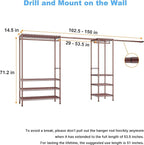 Ulif E11 Heavy-Duty Garment Rack, Metal Freestanding Clothes Rack and Closet Storage Organizer System with 8 Shelves and 4 Hanger Rods, (73.2-97.6)" W x 14.5" D x 71.2" H, Load 1034 LBS, Bronze