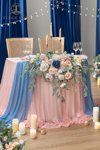 TINGE TIME Artificial Sweetheart Flower Swag with Tablecloth and Table Runner, Pack of 3 Floral Arrangement for Wedding Sweetheart Table Centerpiece Decoration (Dusty Rose & Navy Blue)