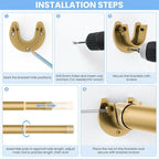 Closet Rods for Hanging Clothes, 17 to 99 Inch Heavy Duty Stepless Adjustable Closet Hanging Rod, 1.3 Inch Diameter Metal Closet Rod for Wardrobes Laundry Bedroom RV, Gold