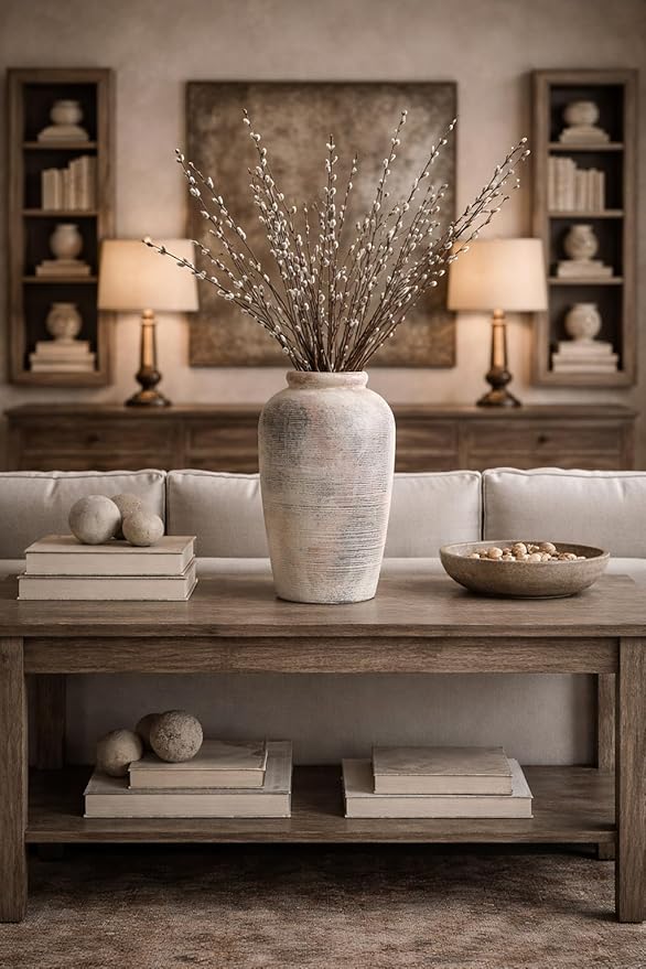 Emotionally Grounded Vase, Vaseking Large Ceramic Rustic Vase, 11 inch Minimalist Decorative Farmhouse Tall Vases for Home Decor, Living Room, Enterway, Table Decoration, Gray
