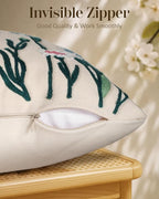 Embroidered Throw Pillow Cover 18x18 Inch - Spring Summer Boho Decorative Pillow Cover with Zipper for Living Room Couch Sofa Bed Aesthetic Design Flower Bird Cushion Pillowcase