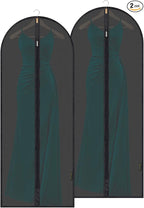 BALEINE 60'' Translucent Garment Bags, 2 Packs PEVA Dress Bag for Closet Clothes Dresses Suit Coats Storage (Black, 2PK)