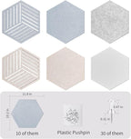 10PCS Hexagon Cork Board Tiles Alternative - 12x10 Inch Frameless Felt Bulletin Board for Wall, Adhesive Cork Board Tiles for Office & Home Decor, Sound Absorbing Pin Boards for Walls & Photos