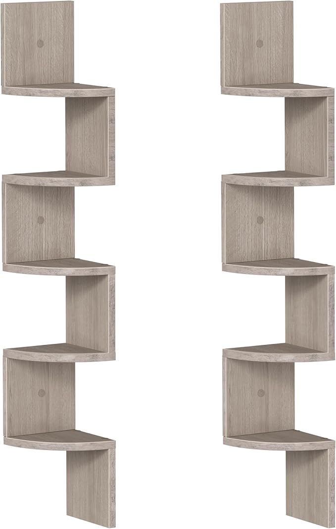 HOOBRO Corner Shelf Wall-Mounted, Set of 2 Floating Corner Shelves for Wall, 5-Tier Corner Bookshelves for Living Room, Bedroom, Bathroom, Home Office, Greige BG26BJP201
