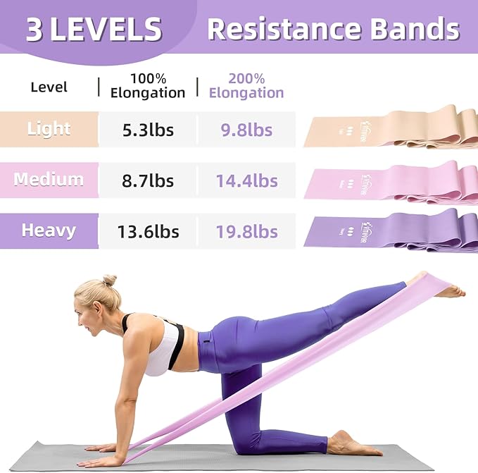 Resistance Bands for Working Out, Exercise Bands, Resistance Band for Physical Therapy, Stretch Bands for Pilates, Rehab, Stretch, Strength Training and Yoga Starter Set