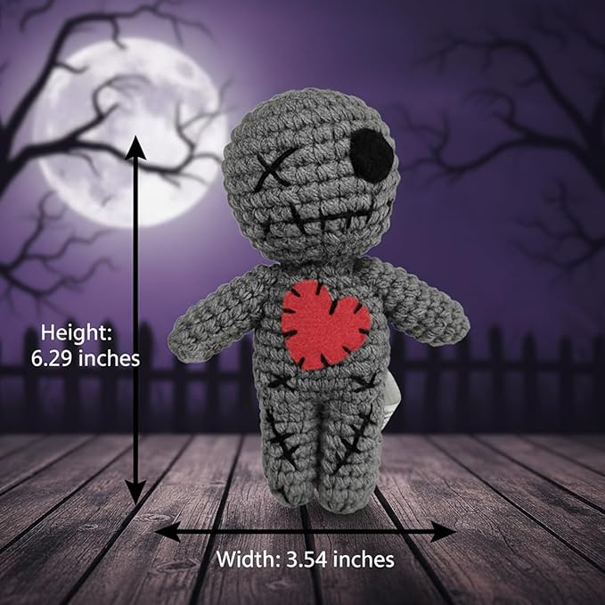 Voodoo Doll with 18 Pins, Stress Relief Creepy Plush Toy for Halloween Party Decorations, Horror Collectible & Funny Gag Gift for Adult
