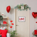 22'' Valentines Wreaths for Front Door Valentines Teardrop Swag Pink and Red Hearts for Valentine's Day Anniversary Wedding Decor Eucalyptus Wreath
