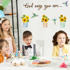 Outus 28 Pcs Sunflower Bulletin Board Set Spring Religious Bulletin Board Decorations Inspired Christian Flower Cutouts Hummingbird God Says You are Wall Art for School Classroom Teacher Kids