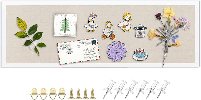 Linen Bulletin Board, 11.8"x35.4" Large Pin Board,Cork Board for Walls, Fabric Bulletin Board for Office Home Kitchen Decorative,Vision Board