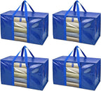 BALEINE 4-Pack Oversized Moving Bags with Reinforced Handles, Heavy-Duty Storage Tote Moving Supplies for Packaging, Camping (Blue w/Window, 4-Pack)
