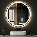 DUMOS 36 Inch Round LED Bathroom Mirror with Lights, Circle Vanity Mirror with Anti-Fog, Dimmable, 3-Color Light, Front Light and Backlit, Memory Function, Tempered Glass