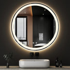 DUMOS 36 Inch Round LED Bathroom Mirror with Lights, Circle Vanity Mirror with Anti-Fog, Dimmable, 3-Color Light, Front Light and Backlit, Memory Function, Tempered Glass