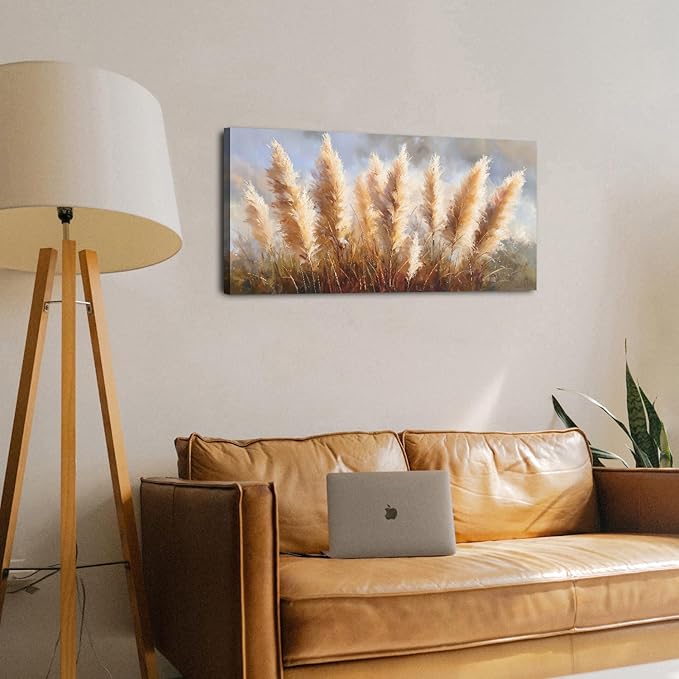 Vintage Boho Reed Canvas Wall Art Abstract Nature Plant Wall Decor Minimalist Botanical Prints Pictures Dried Reeds Flowers Poster Painting Artwork for Living Room Bedroom Home Decoration 20x40"