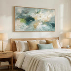 Large Framed Sage Green Abstract Wall Art for Living Room, Modern Teal Horizontal Canvas Prints Paintings Artwork for Walls, Contemporary Pictures Wall Decor for Bedroom Dining Room Office, 30x60 In