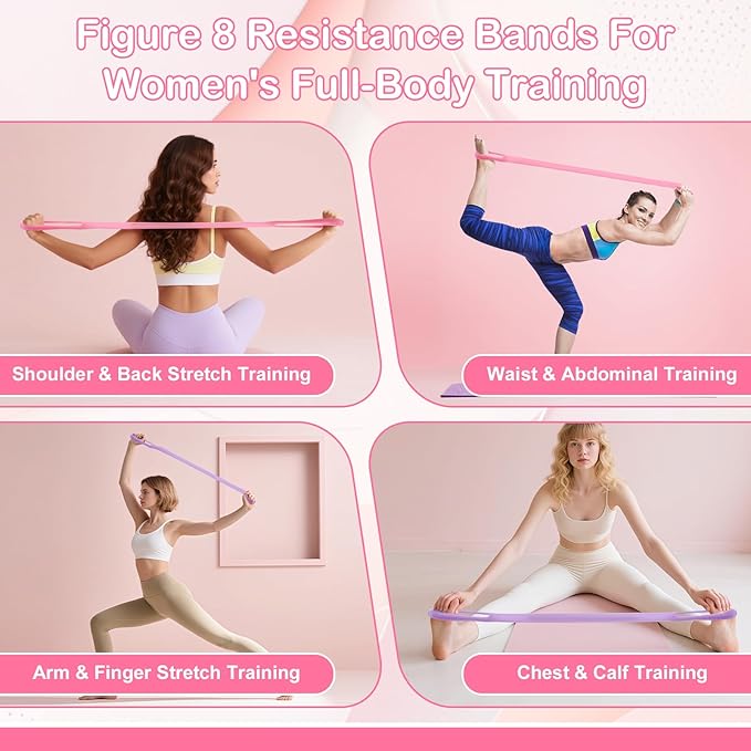 Figure 8 Fitness Resistance Bands, 4-Pack TPE Workout Bands for Women, Arm Back Shoulder Toner for Home Gym, Yoga, Physical Therapy - Strength Training & Stretching Elastic Ropes
