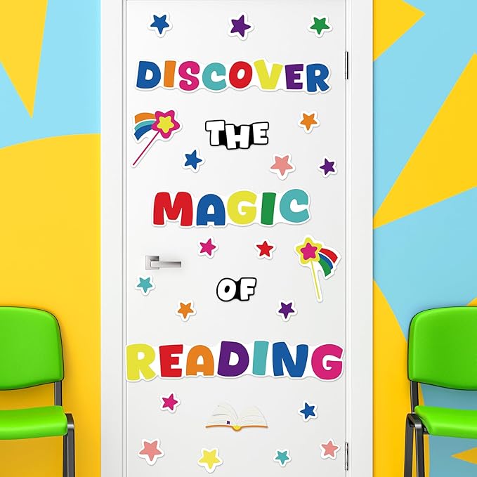 gisgfim Classroom Bulletin Board Decoration Set Wall Door Decor Colorful Reading Classroom Decorations for Kindergarten Preschool Elementary Middle School(Discover The Magic of Reading)