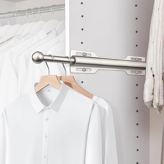FIRJOY 12" Valet Rod for Closet Pull Out (1 Pack, Brushed Nickel)