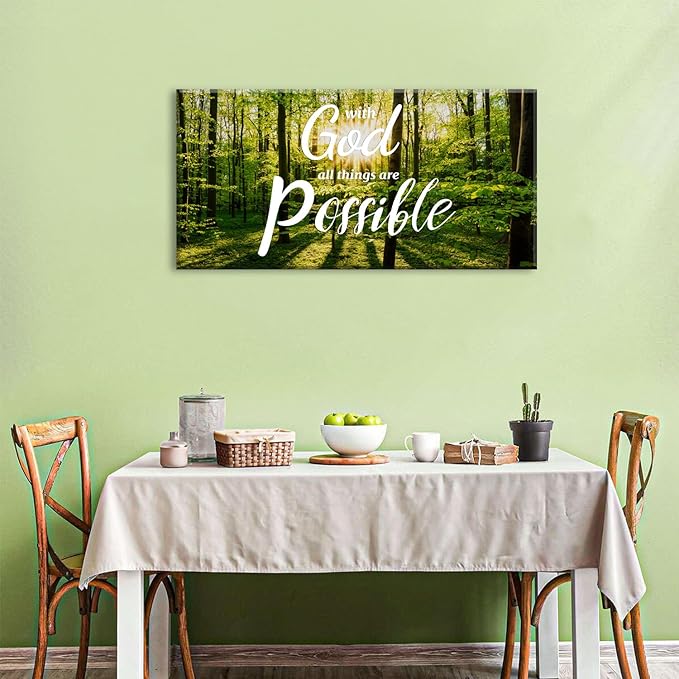 Christian Wall Decor Bible Verse Wall Art With God All Things are Possible Wall Decor Nature Sunrise Forest Painting Religious Canvas Prints Artwork for Living Room Bedroom Home Decoration 20x40"