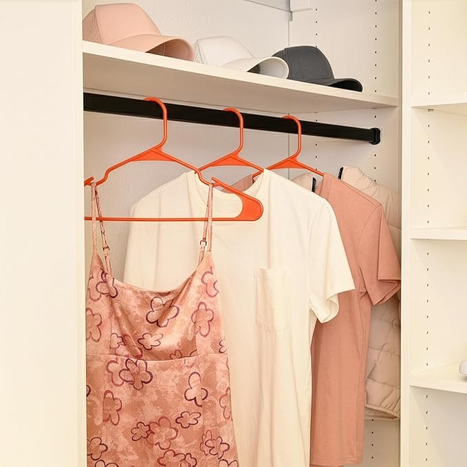 Plastic Hangers 50 Pack - Space Saving Clothes Hangers, Made in USA, Durable & Strong Plastic Shirt & Coat Hanger with Notches & Shoulder Grooves, Non-Slip Hangers | Bright Orange