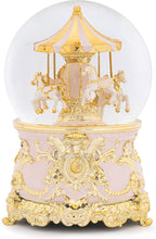 Carousel Music Box Gold Pink Christmas Snow Globes, 7.1" Glass Rotate Carousel Snow Globe for Kids & Adults, Classic Wind up Musical Snow Globe Valentines Day Gifts, Carousel Horse Home Decor