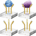 Weysat 4 Pack Clear Acrylic Display Stand, Metal 3 Peg Rock Display Easel Stands for Fossil Coral Crystal Geodes Rock Mineral Agate Small Collectibles Acrylic Holder(1.6”x1.6”x1.6”,Gold)