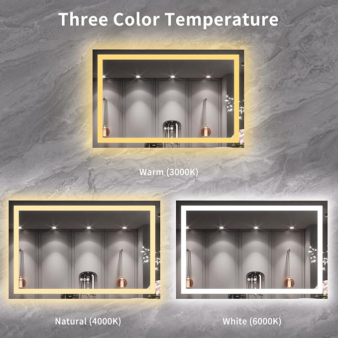 LOAAO 55X36 LED Bathroom Mirror with Lights, Anti-Fog, Dimmable, Backlit + Front Lit, Lighted Bathroom Vanity Mirror for Wall, Memory Function, Tempered Glass, ETL Listed
