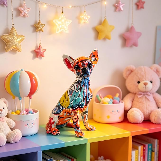 Colorful Chihuahua Statue, Creative Dog Puppy Home Sculpture Decor, Suitable for Bookshelf Desktop Kitchen Living Room Decorative Table Decoration, Gift for Dog Lovers Women and Men(Large)