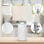 JUNNAI White Ceramic Table Lamp with Beige Shade: 3-Way Dimmable Night Stand Light Lamp 24.5" Modern Table Lamps for Living Room Bedroom End Table Office Entryway Lamps (Bulb Included