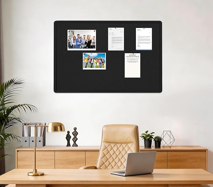 Bulletin Board, 23.5 X 17.5 inches Cork Board with 20 Pushpin, Felt Cork Board Notice Pin Board, Self-Adhesive Vision Board Mood Board Foldable Photo Board for Wall - Black