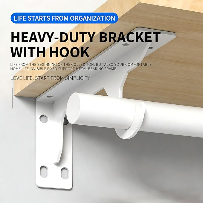 Wall Mounted Clothes Rack - Solid Wood Closet Storage System with Removable Shelves & Hanging Rods, 47.2in Space Saving Organizer for Bedroom, Walk-in Closet (1 Pack)