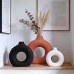 Querro Modern Ceramic Vase Set of 3 - Minimalist Matte Decorative Flower Vases for Modern Farmhouse Home Decor | Small Aesthetic Vases for Living Room Shelf, Table Centerpiece, Mantle, Office Decor