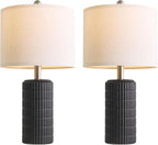 PoKat Small Table Lamps Set of 2 for Bedroom, 20.75'' Matte-Textured Farmhouse Ceramic Bedside Lamps for Night Stands, Stone-Like Modern Lamps for Living Room End Table Hallway Entryway Decor Black