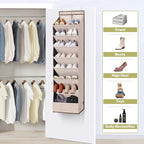 2 Pack Shoe Organizer with 6 Extra Large Pockets and 4 Large Pocket, Over the Door Sturdy Closet Storage Rack, Hanging Shoe Organizer for Shoes, Sneakers, Beige