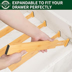 6 Pack Bamboo Drawer Dividers 2.6" High,Adjustable Spring Loaded Clothes Drawer Organizers for Kitchen, Dresser, Bathroom, Bedroom and Office